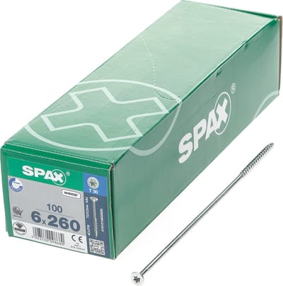 Spax Spaanplaatschroef platverzonken kop verzinkt T-Star T30 deeldraad 6.0 x 260mm