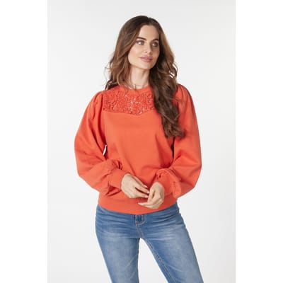 EsQualo Sweater Lace Pumpkin Maat: XS | Longsleeves Outlet | Dames | Oranje