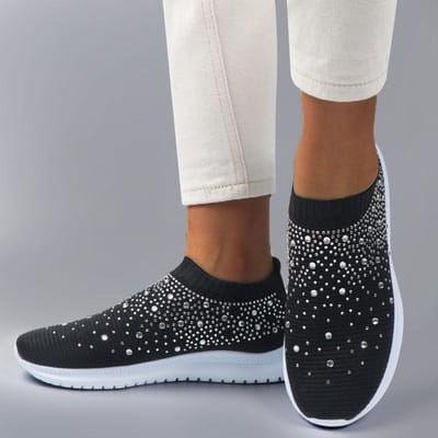 Dames platte kristallen sneakers ademende vrijetijdsschoenen sportschoenen buitenshuis 35 zwart