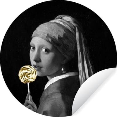 WallCircle® - Behangcirkel 140x140 cm - Muurstickers Meisje met de parel - Vermeer - Snoep - Muurcirkel woonkamer - Wandcirkel slaapkamer - Kamer decoratie zelfklevend - Muurdecoratie accessoires