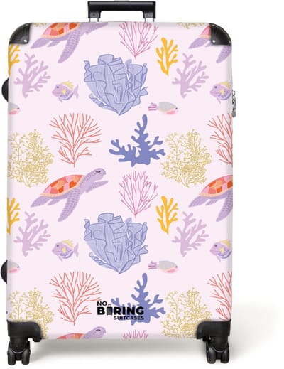 NoBoringSuitcases.com® - Koffer groot - Reiskoffer lichtgewicht - Roze met zeeleven print - Rolkoffer met 4 wielen - Grote trolley XL - 98 liter bagage