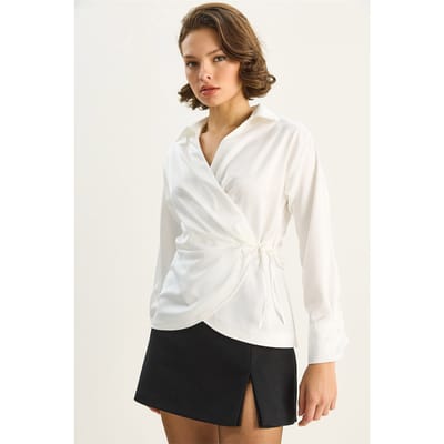 Satin V-Hals Shirt met Striksluiting