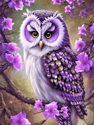 Diamond painting Uil bloemen 30x40cm vierkante steentjes