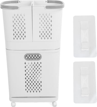 Dailygoods- Wasmand 3 Vakken - Plastic Wasmand met Wielen - Draagbare Rollende Wasmand - Verwijderbare Opbergcontainers - Lichtgewicht PP-Plastic - Handvat voor Makkelijk Gebruik - Wascontainer