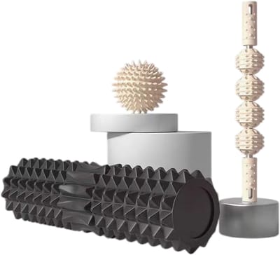 3-delige Massageset – Massage Prikbal, Massageroller & Foam Roller – Spiermassage, Triggerpoint Massage, Spierherstel en Ontspanning voor Thuis en Fitness Gebruik - Zwart en Wit