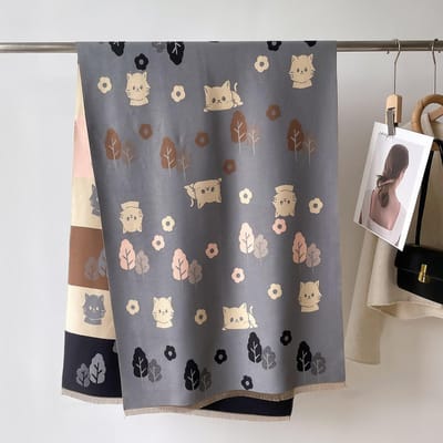 Dames Zachte Winter Kasjmier Sjaal Cartoon Kat Print Pashmina Luxe Sjaals En Wraps Bufanda Echarpe Warme Deken One Size black