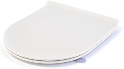 Wc-bril met softclosemechanisme, D-vorm, wc-deksel van duroplast, slim toiletbril met snelsluiting, toiletbril met verstelbaar scharnier, wit