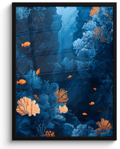 Poster in lijst - Fotolijst 50x70 cm - Posters - Koraalrif - Vissen - Oceaan - Blauw - Posterlijst zwart - Decoratie - Wanddecoratie woonkamer - Muurdecoratie slaapkamer