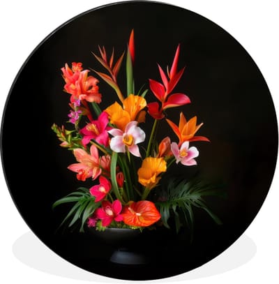 WallCircle - Wandcirkel - Muurcirkel - Boeket - Bloemen - Exotisch - Aluminium - Dibond - 30x30 cm - Binnen en Buiten