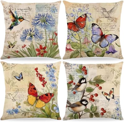 Cushion Covers met Lente Bloemen en Vlinders voor Sofa en Slaapkamer Decoratie - 4 Stuks van 40cm
