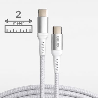 USB-C naar USB-C kabel - Grixx - 60W snelladen - 2 meter - Wit