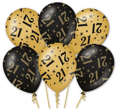 Q2P - 21 jaar Ballonnen - Zwart & Goud - Helium Geschikt – 21e Verjaardag Decoratie - 6 Stuks