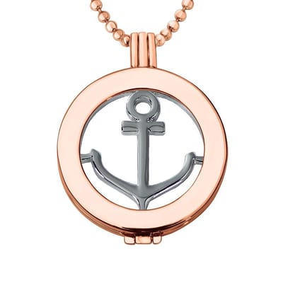 Quiges - Munthouder met Ketting en Munt 33mm Anker - Rosegoudkleurig - ERHS899