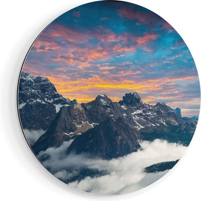 Artaza Dibond Muurcirkel Bergen Landschap Met Wolken In Italië - Ø 80 cm - Groot - Wandcirkel - Rond Schilderij - Voor Binnen en Buiten