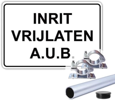 Bord Inrit Vrijlaten - Weerbestendig Aluminium - 40x60 cm - Bevestiging: Met paal 150 cm + paalbeugels + paaldop