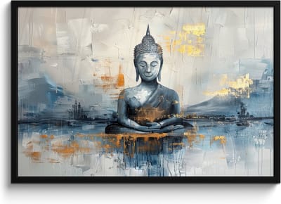 Poster in lijst - Fotolijst 90x60 cm - Posters - Buddha - Goud - Abstract - Modern - Posterlijst zwart - Decoratie - Wanddecoratie woonkamer - Muurdecoratie slaapkamer