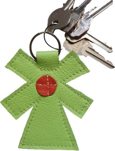 Leren Sleutelhanger - Molen - Groen - Rood - Sleutelhouder