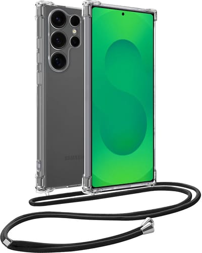 Hoesje Geschikt voor Samsung Galaxy S25 Ultra - Met Koord - Shock Proof - Siliconen Case - Back Cover - Telefoonkoord - Telefoon Hoes Shockproof - Telefoonketting - Transparant