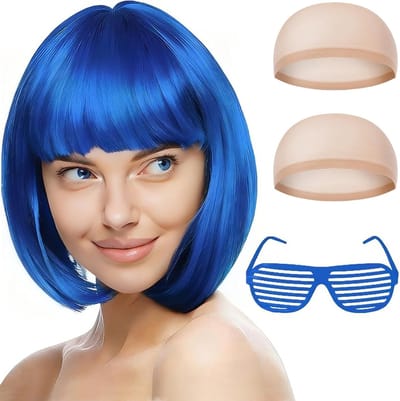 Korte Bob Perucque met 2 Haarnetten - Kleurrijke Neon Bob Perucque voor Cosplay, Feestjes en Halloween Decoraties