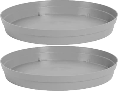 EDA Bloempot onderschaal Toscane - 2x stuks - kunststof - grijs - D23 cm - opvangschalen