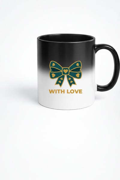 Magische Mok Zwart met Strik en 'With Love' Opdruk - Thermochromatische Liefdesmok