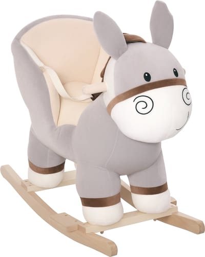 HOMCOM Kinderschommelpaard - Populierenhout - 61x34x58cm - Grijs