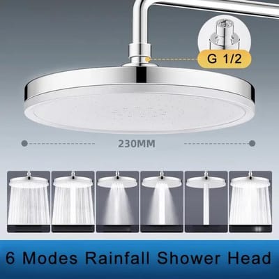 Nieuwe 6 Modi Grote Flow Supercharge Regendouchekop 230mm Rond Hoge Druk Top Spray Regendouchekop Badkameraccessoires