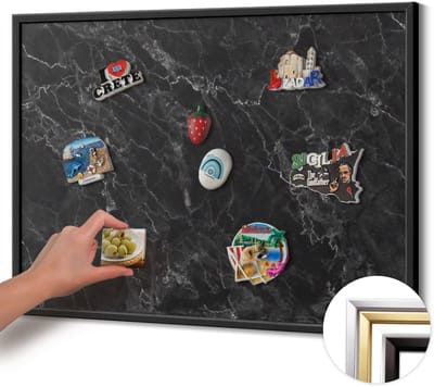 Wallfluent - Zwart Magnetisch Bord met Kleurvariaties - 80 cm x 60 cm - Magneetbord met Zwarte Frame - Elegant zwart marmer - Magnetisch Bord Kindvriendelijk - Magnetisch Bord Rechthoekig - Memobord Magnetisch