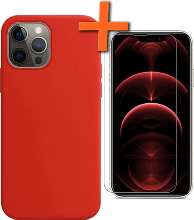 Hoes - Met Screenprotector - Geschikt voor Apple iPhone 14 Pro - Sterk & Shockproof - Back Cover - Siliconen Case - Telefoon Hoes - Rood