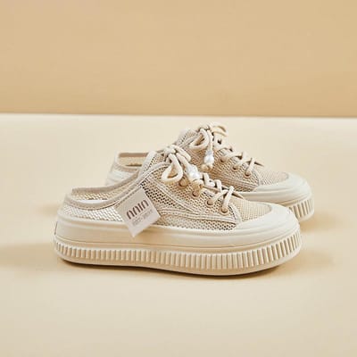 Nieuwe Canvas Witte Schoenen Dames Mesh Half Ondersteunend Verhoogde Casual Schoenen Ins Slip-on Luiaard Sneakers 39
