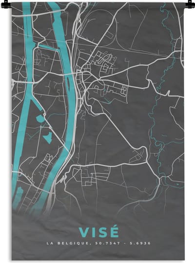 Wandkleed - Wanddoek - Plattegrond – Visé – Blauw – Stadskaart - Kaart - 120x180 cm - Wandtapijt
