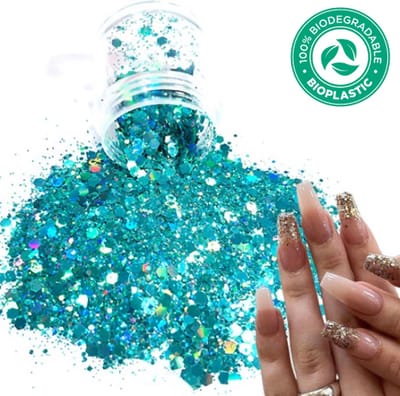 Chunky Glitters (Lichtblauw) [Volume 8g - Festival Glitter Outfit Nagel Decoratie Versiering - Manicure Kunstnagels Nepnagels Acryl Nagels - Kinderen Volwassenen Dames Glitters]