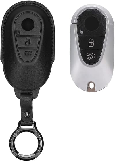 kwmobile leren autosleutel hoesje geschikt voor Mercedes Benz 3-knops autosleutel smart - Als sleutelhanger met sleutelring - Echt leer in zwart