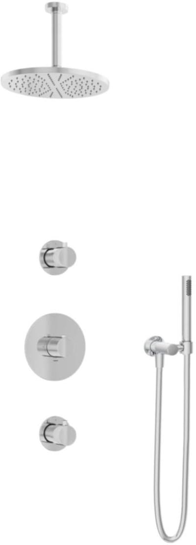 Hotbath Buddy - Inbouw Regendoucheset - 2 Stopkranen - Thermostatisch - Plafondbuis 15 cm - Hoofddouche 250 mm - Staafhanddouche - Waterbesparend - V01