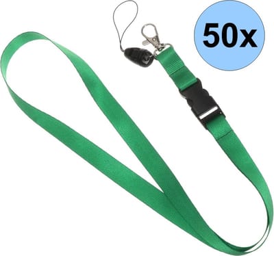50 Groene Keycords - Keycord - Lanyard - Sleutelkoord - Badgehouder - 51cm - 20mm - Groen - 50 Stuks