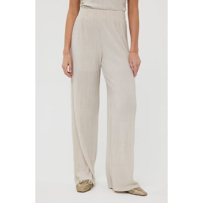 EsQualo Trousers Plisse Glitter Champagne Maat: S | Wijde Broeken Outlet | Dames | Beige