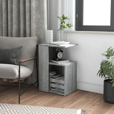 Bijzettafel G-vorm - Moderne tafel - Interieur aanvullen - Met opbergruimte - 36x30x56 cm - Grijs Sonoma