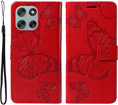 Coverup Hoesje - Geschikt voor Motorola Moto G56 Hoesje - Coverup Vlinders Book Case - Rood
