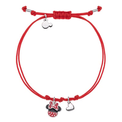 Disney 4-DIS008 Armband Minnie Mouse - Minnie Armbandje - Disney Sieraden - One Size - Maat verstelbaar - 3 Hangertjes - Minnie 9,6mm - 925 - Zilver - Rood