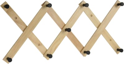 Excellent Houseware Kinderkamer kapstok verstelbaar - 9 zwarte haakjes - hout - 60 x 12 cm