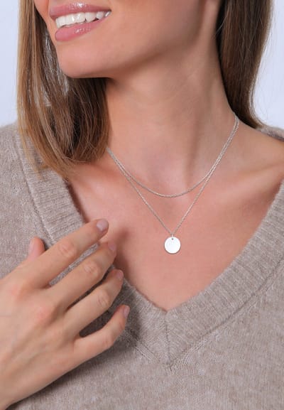 Elli - Halsketting - Dames Set Laag Plaatje Cirkel Basis Minimaal in 925 Sterling Zilver Verguld - Dames