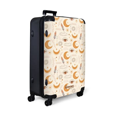NoBoringSuitcases.com® - Koffer groot - Reiskoffer lichtgewicht - Beige met bohemian maanpatroon - Rolkoffer met 4 wielen - Grote trolley XL - 98 liter bagage