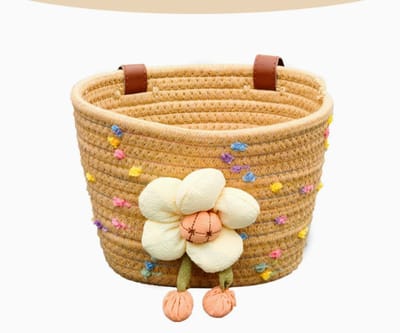 Hrippy Gevlochten fietsmand van katoenen touw, opbergmand voor stuur, leuke accessoires voor fiets, scooter, kinderfiets, loopfiets，khaki