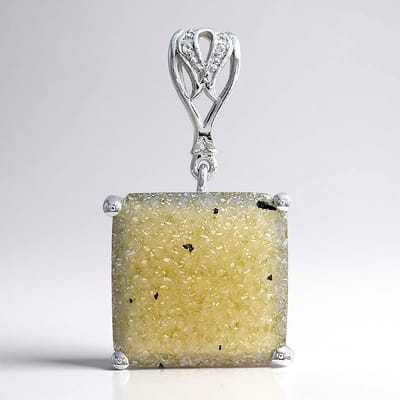 Cavill - Hanger 925 Sterling Zilver - Glitter Agaat 12,11 ct & Witte Topaas 0,011 ct - Antiek Kussen Cabochon - Elegante Dames Sieraad