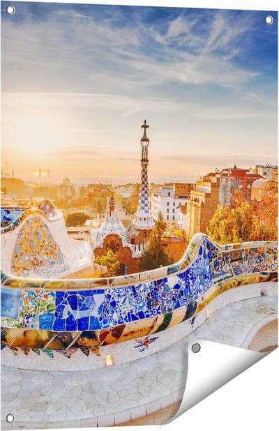 Gards Tuinposter Park G�ell in Barcelona - 60x80 cm - Tuindoek - Tuindecoratie - Wanddecoratie buiten - Tuinschilderij