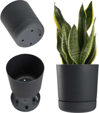 KADAX Bloempot met onderzetter, kunststof plantenpot, minimalistische plantenbak, decoratieve pot voor bloemen, cactussen en kruiden (17 cm, antraciet)