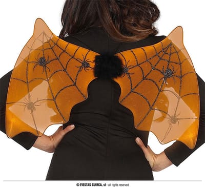 Fiestas Guirca - Vleugels Oranje met spinnen - Halloween - Halloween accessoires - Halloween verkleden
