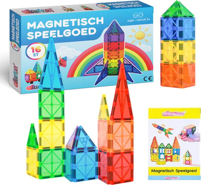 Allerion Magnetisch Speelgoed – 16-delige Magnetic Tiles Bouwset – Magna Tegels – Magnetische Blokken – Montessori & STEM Speelgoed – Voor Kinderen, Jongens & Meisjes