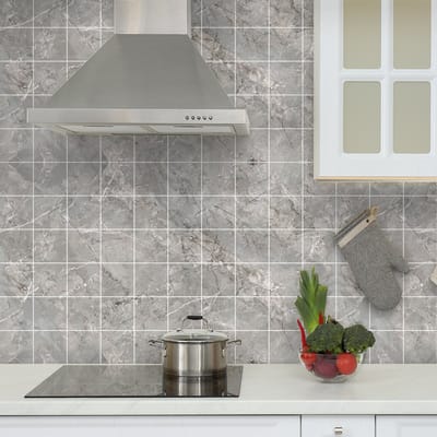 Zelfklevende muurtegelstickers voor keuken en badkamer - 60 Portimao grijze marmeren tegelstickers - 60 stickers 20x20cm