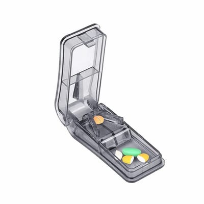 Dailygoods- Pillensnijder met V-groef - Pillendoosje - Scherp roestvrijstalen lemmet - BPA-vrij polycarbonaat - Nauwkeurig snijden - Voor medicijnen - Medicijnsnijder